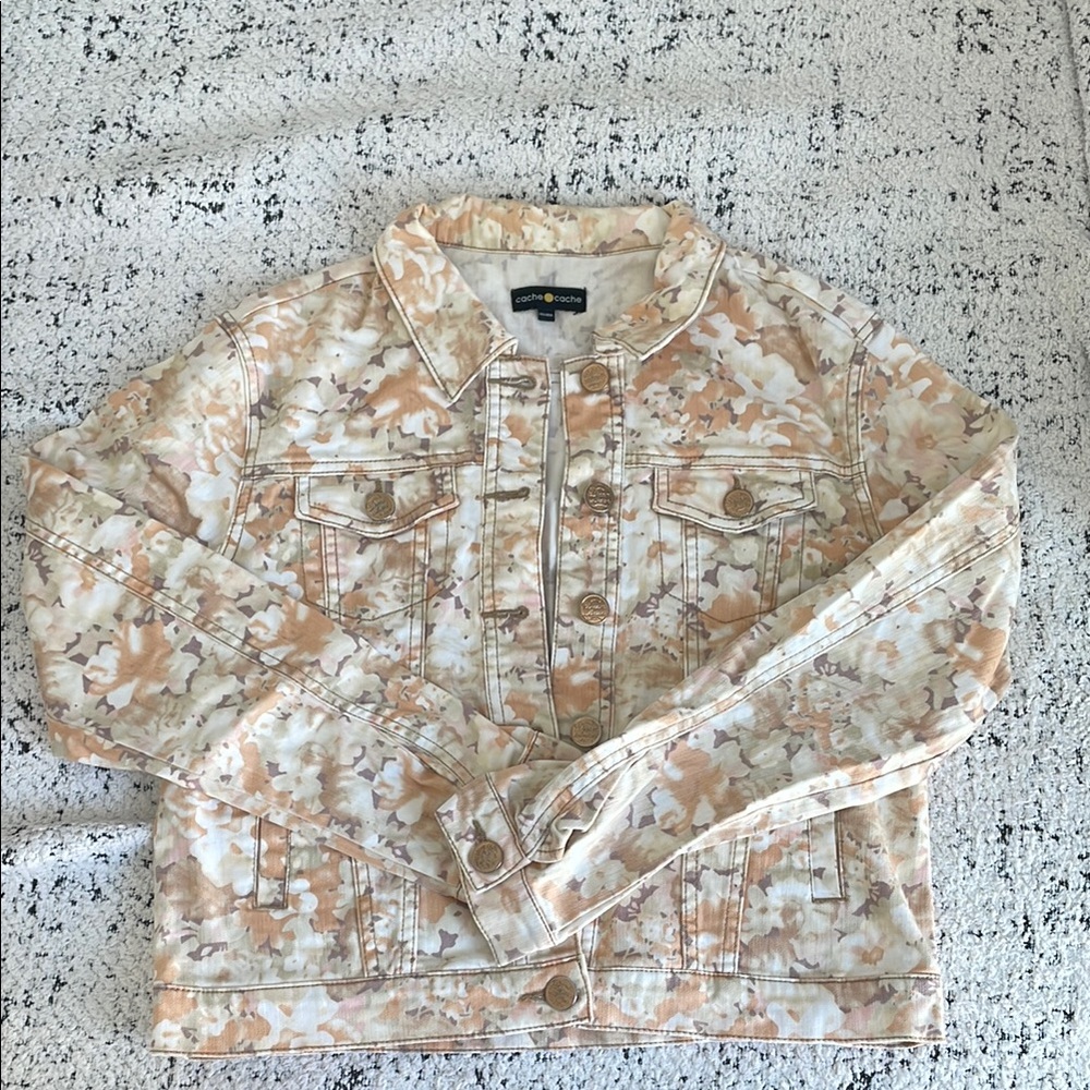 Cache Floral Jean Jacket - Cream and Tan